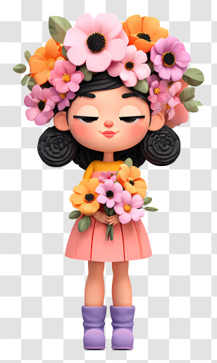 Kawaii Girl With Flowers - Girl With Flower Crown Transparent PNG