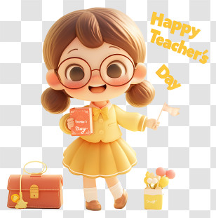 Cartoon Happy Teachers Day - Happy Teacher's Day Girl With Book Transparent PNG