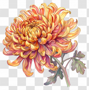Chrysanthemum Flower - Elegant Orange Chrysanthemum Flower Illustration Transparent PNG