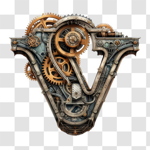 Letter V - Steampunk Letter V With Gears Transparent PNG