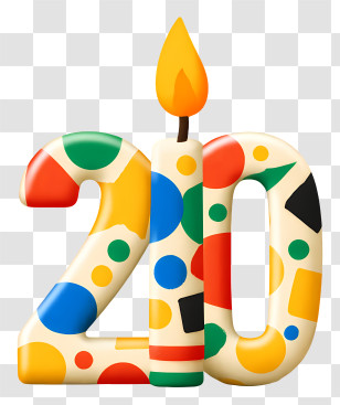 Number 20 Birthday Candle - Colorful Number 20 Candle Design Transparent PNG