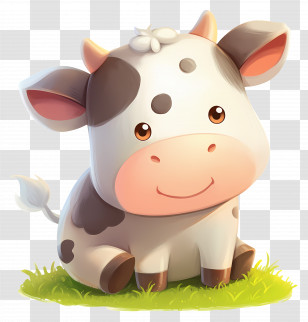 Watercolor Cow - Cartoon Cow Sitting On Grass Transparent PNG
