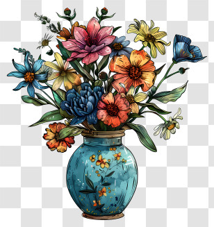 Vase With Flowers - Colorful Flower Bouquet In Decorative Vase Transparent PNG