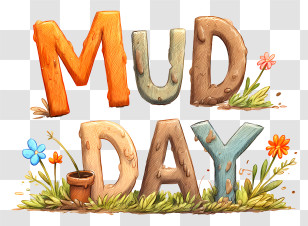 Mud Day - Mud Day Text With Flowers Transparent PNG