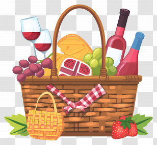Picnic Basket - Picnic Basket Packed With Wine And Fresh Food Transparent PNG