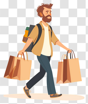 Man Carrying Paper Bags - Man Walking With Grocery Shopping Bags Transparent PNG