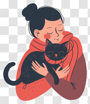 Woman Hugging Cat - Woman Hugging Black Cat Transparent PNG