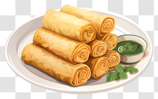 Flat Spring Rolls - Golden Spring Rolls Served With Chutney Transparent PNG