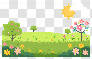 Flower Grass - Cartoon Sunny Landscape With Flowers And Trees Transparent PNG