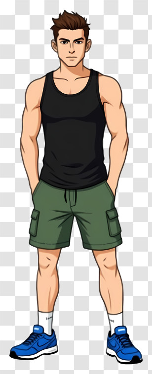 Man In Casual Outfit - Cartoon Man In Black Tank Top Transparent PNG