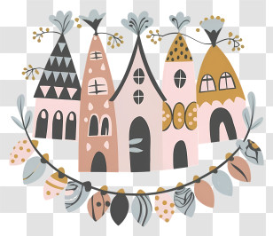Cartoon City - Cute Doodle Houses Illustration Transparent PNG