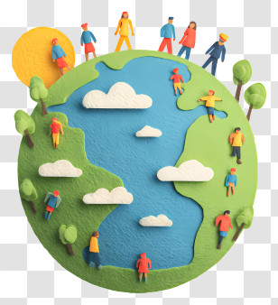 Global Population Awareness - Earth With People And Nature Transparent PNG