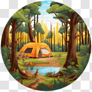 Camping - Camping Scene With Orange Tent In A Forest Landscape Transparent PNG