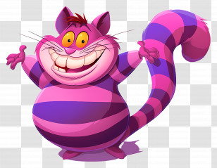Cheshire Cat - Smiling Purple Striped Cartoon Cat Transparent PNG