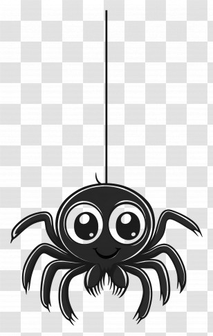 Halloween Spider - Adorable Hanging Black Spider Cartoon Transparent PNG