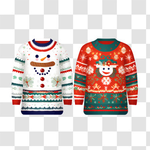 Ugly Sweater Day - Festive Christmas Sweaters With Snowman & Reindeer Designs Transparent PNG