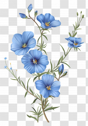 Blue Linum Perenne - Illustration Of Blue Flowers With Green Foliage Transparent PNG