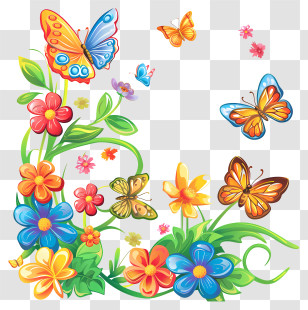 Butterflies - Colorful Butterflies And Flowers In Spring Transparent PNG