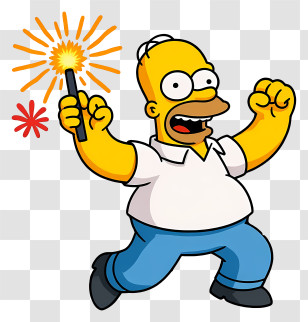 Homer Simpson - Excited Cartoon Character With Sparkler Transparent PNG