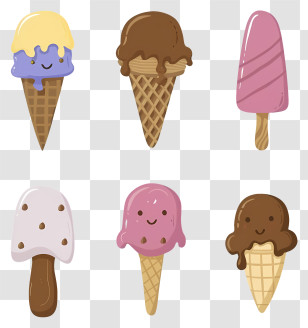Cartoon - Playful Ice Cream Cones And Popsicles In Cartoon Design Transparent PNG