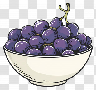 Bowl Of Grapes - Illustration Of A Bowl Of Purple Grapes Transparent PNG