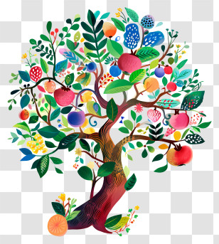 Tu Bishvat - Colorful Illustration Of A Fruit Tree Transparent PNG