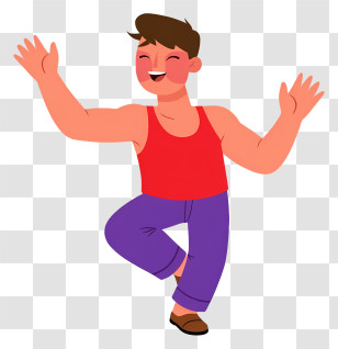 Man Feeling Happy - Dancing Cartoon Character In Red And Purple Transparent PNG