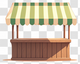 Wooden Market Stall - Wooden Market Stall With Striped Awning Transparent PNG