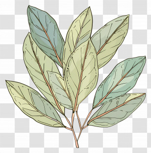 Bay Leaves - Green Foliage Botanical Illustration Transparent PNG