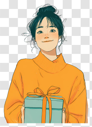 Smiling Woman With Gift Transparent PNG