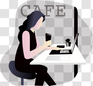 Coffee - Woman Enjoying Coffee While Working At A Cafe Transparent PNG