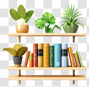 Shelf Furniture - Bookshelf With Plants Transparent PNG