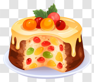Pink Cake - Fruit Cake With Icing And Berries Transparent PNG