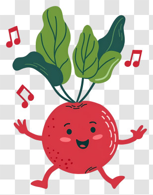 Cartoon Radish - Dancing Red Radish With Music Notes Transparent PNG