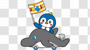 Pepepepengiin - Penguin Riding A Dolphin With Flag Transparent PNG