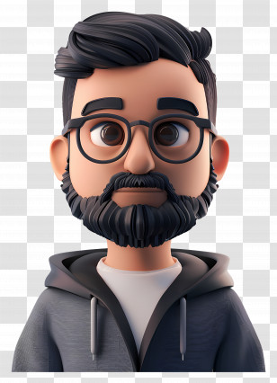 3d Male Avatar - Cartoon Man With Beard And Glasses Transparent PNG