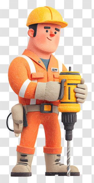 Road Worker Using Drilling Machine - Construction Worker Holding Drill Transparent PNG