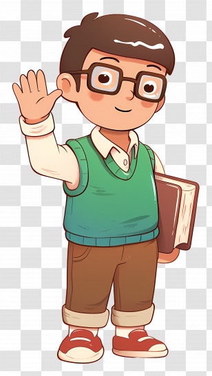 Male Teacher - Cartoon Boy Student With Glasses And Book Transparent PNG