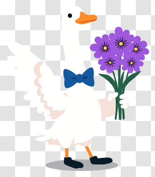 Goose Holding Flowers - Goose With Purple Flowers And Bow Tie Transparent PNG