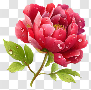 Peony Flower - Red Flower With Dew Drops Transparent PNG