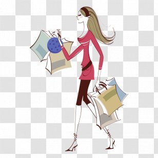 Shopping Cartoon Illustration - Frame - Hand Painted Woman Picture Transparent PNG