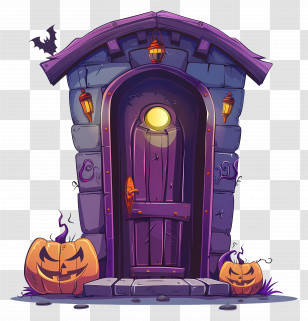 Spooky Halloween Door - Haunted House With Pumpkins Transparent PNG