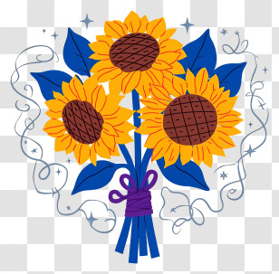 Sunflower Bouquet - Sunflower Bouquet With Blue Leaves Transparent PNG