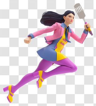 Asian Woman Superhero - Running Woman With Spatula Transparent PNG