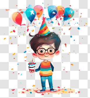 Birthday Wish - Boy With Birthday Cake And Balloons Transparent PNG