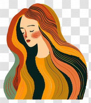 Woman With Long Hair - Stylized Woman With Long Hair Transparent PNG