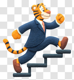 Tiger Climbing Stairs - Tiger In Suit Climbing Stairs Transparent PNG