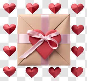 Envelope - Gift Box With Pink Ribbon And Heart Decoration Transparent PNG