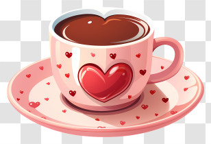 Coffee Cup - Pink Heart Tea Cup With Decorative Patterns Transparent PNG