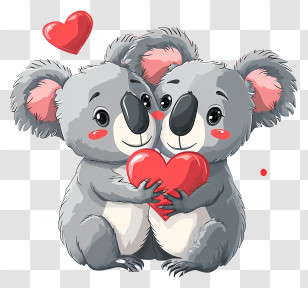 Koala Lovers - Cute Cartoon Koalas Holding A Heart Transparent PNG